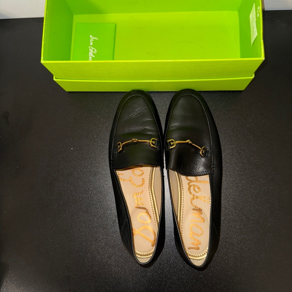 Sam Edelman Black Loafers with Gold Accents